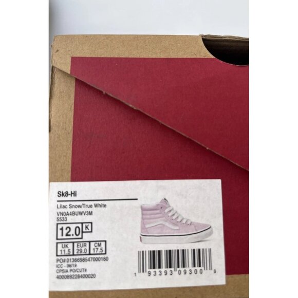 Vans SK8-Hi High-Top Skate Shoes Lilac Snow True White Size 12 Kids NIB - Picture 8 of 14